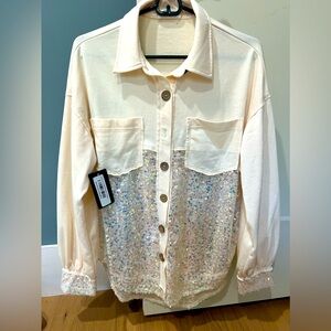 Fantastic Fawn size small button down cream and sequins top.